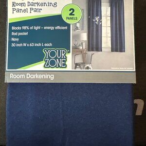 NEW 30" x 63" Room Darkening Curtain Panels Rod Pocket Navy Your Zone